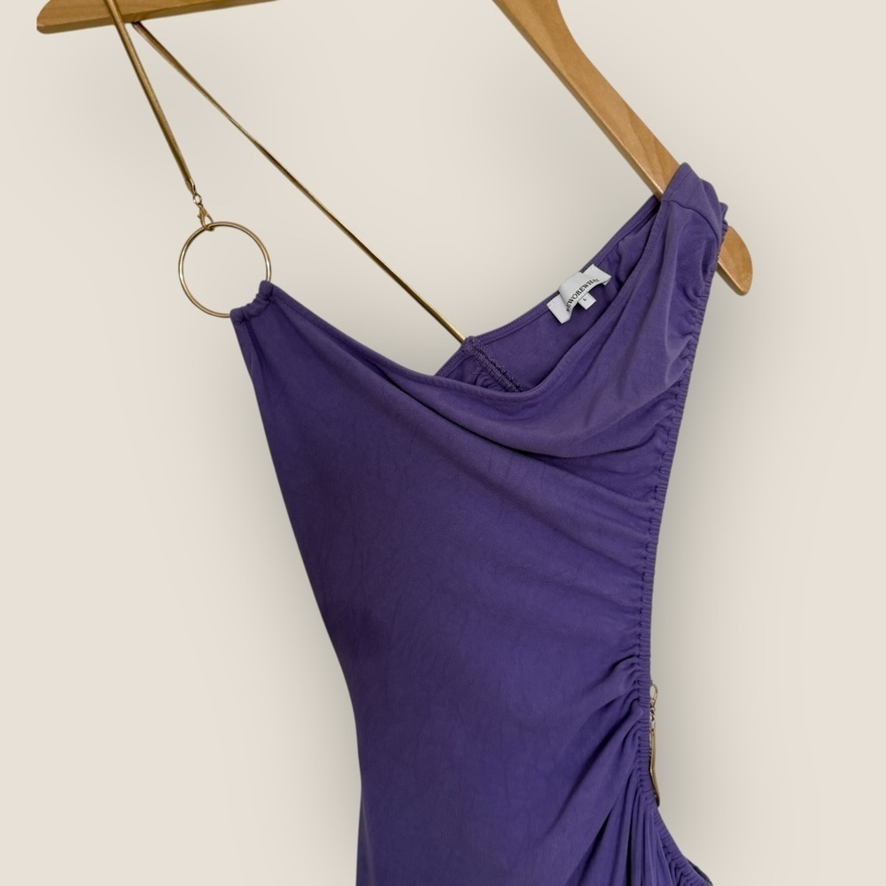 WhoWhatWear | Gold & Purple Cutout Ruched Dress | Size L - Picture 3 of 12